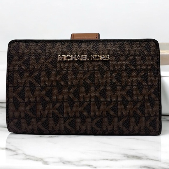 Michael Kors Medium Jet Set Travel Zip Chain Bifold Wallet Leather Brown - Picture 1 of 8